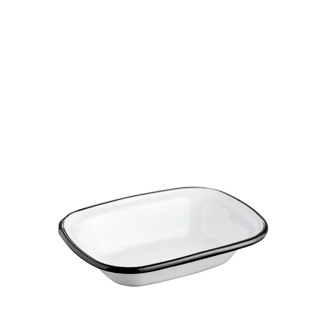 Ib Laursen Seifenschale Emaille weiß mit schwarzer Kante