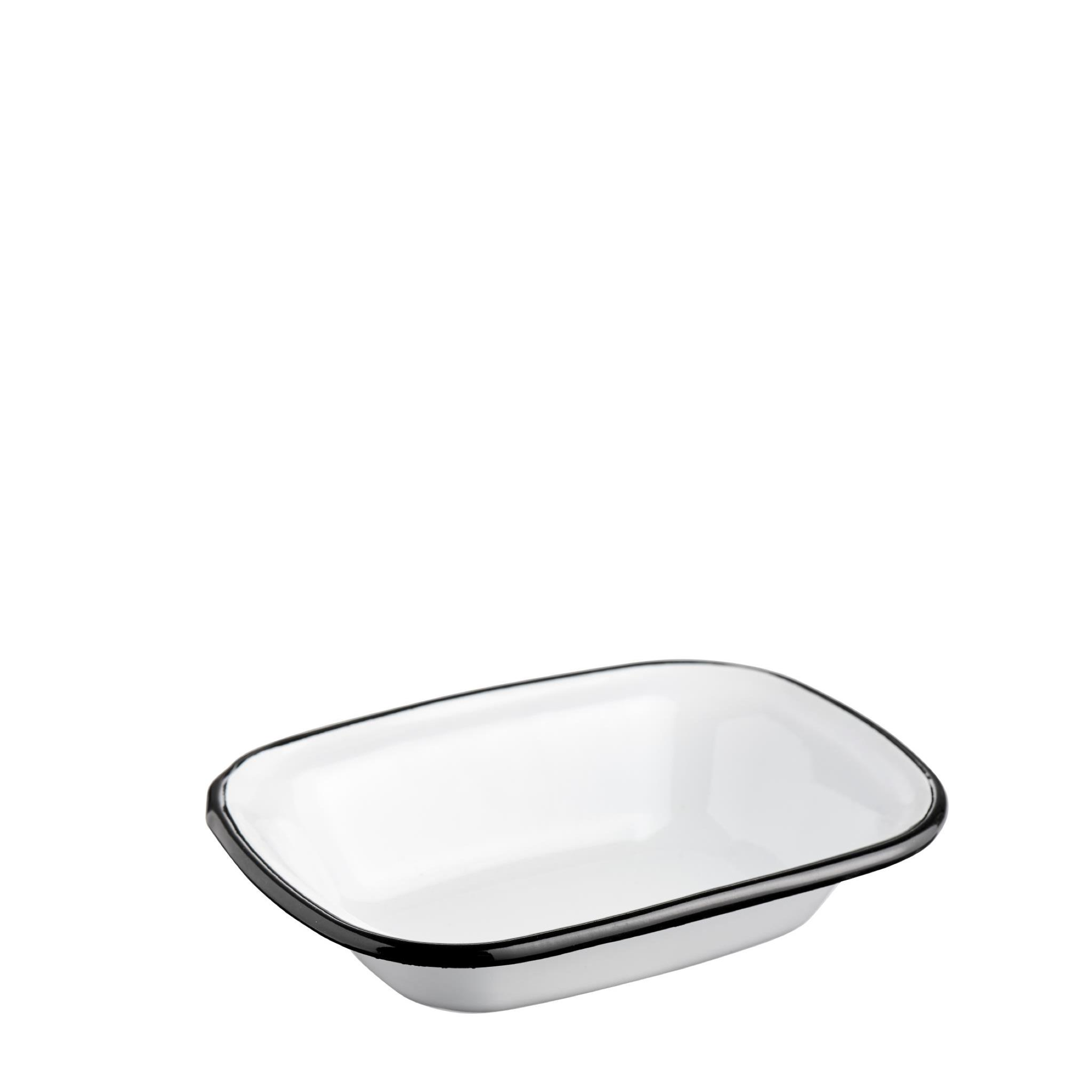 Ib Laursen Seifenschale Emaille weiß mit schwarzer Kante