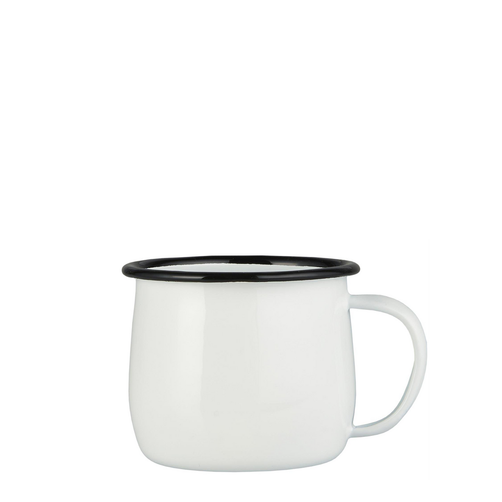 Ib Laursen Emaille Becher weiß mit schwarzer Kante