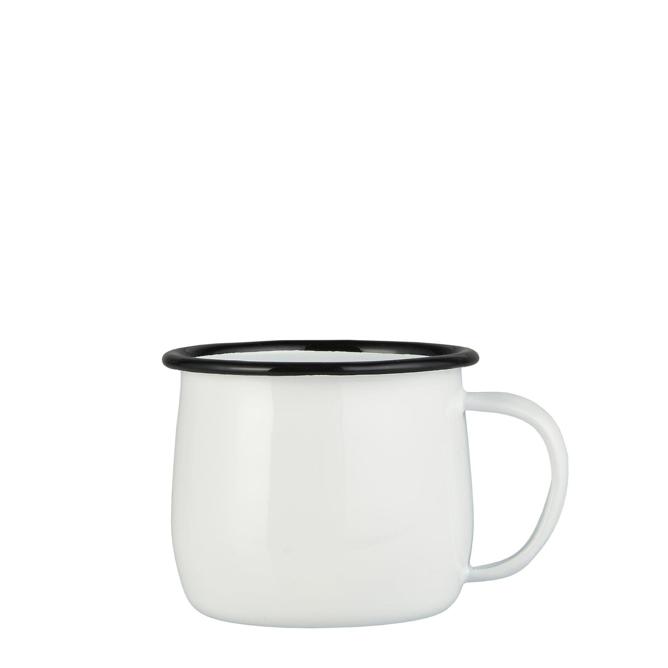 Ib Laursen Emaille Becher weiß mit schwarzer Kante