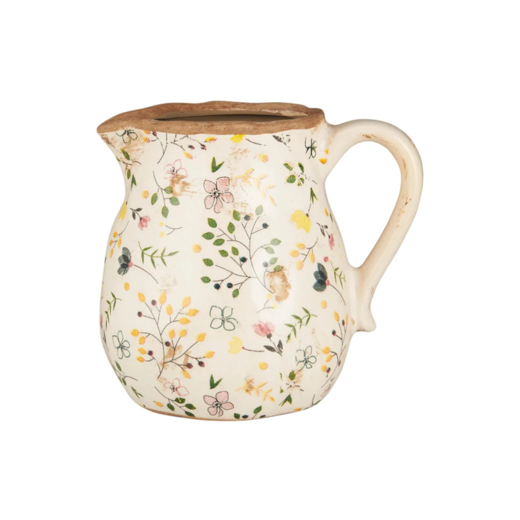 Ib Laursen Vase mit Henkel Meadow Blossom Keramik Vase mit floralem Muster im Landhausstil