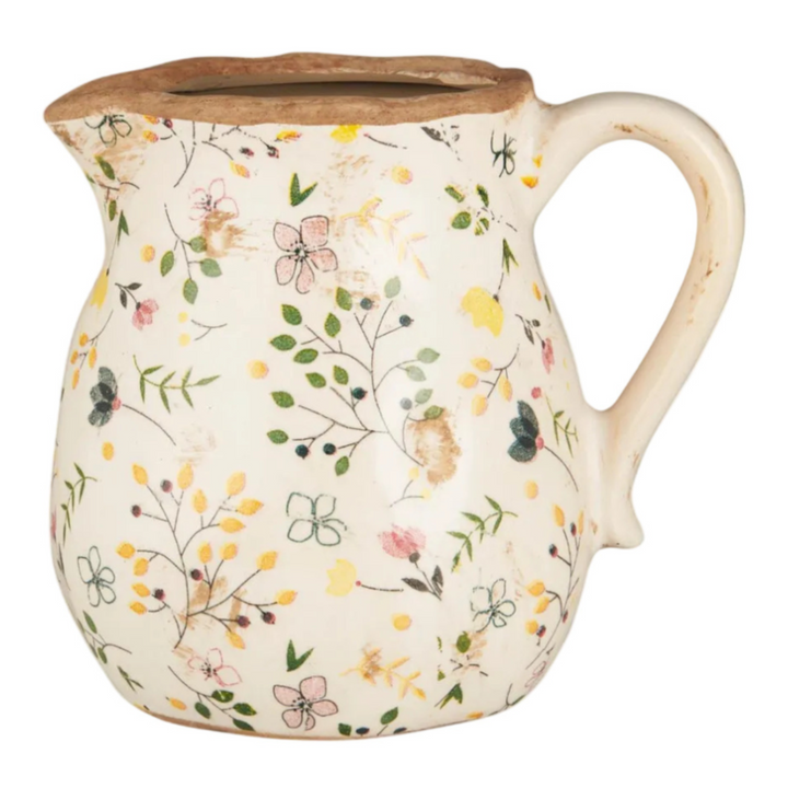 Ib Laursen Vase mit Henkel Meadow Blossom Keramik Vase mit floralem Muster im Landhausstil