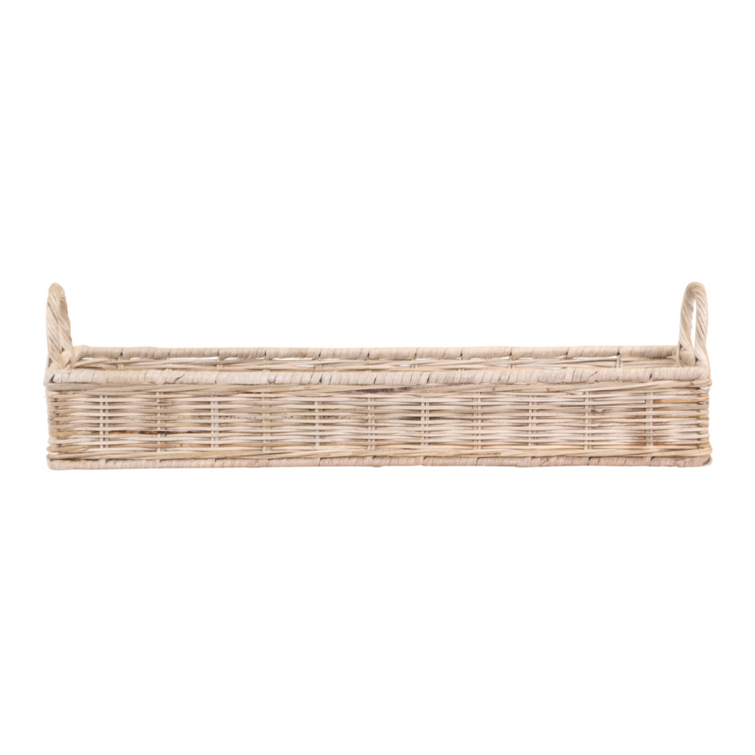 Chic Antique Tablett aus geflochtenem Rattan mit Griffen im Naturton