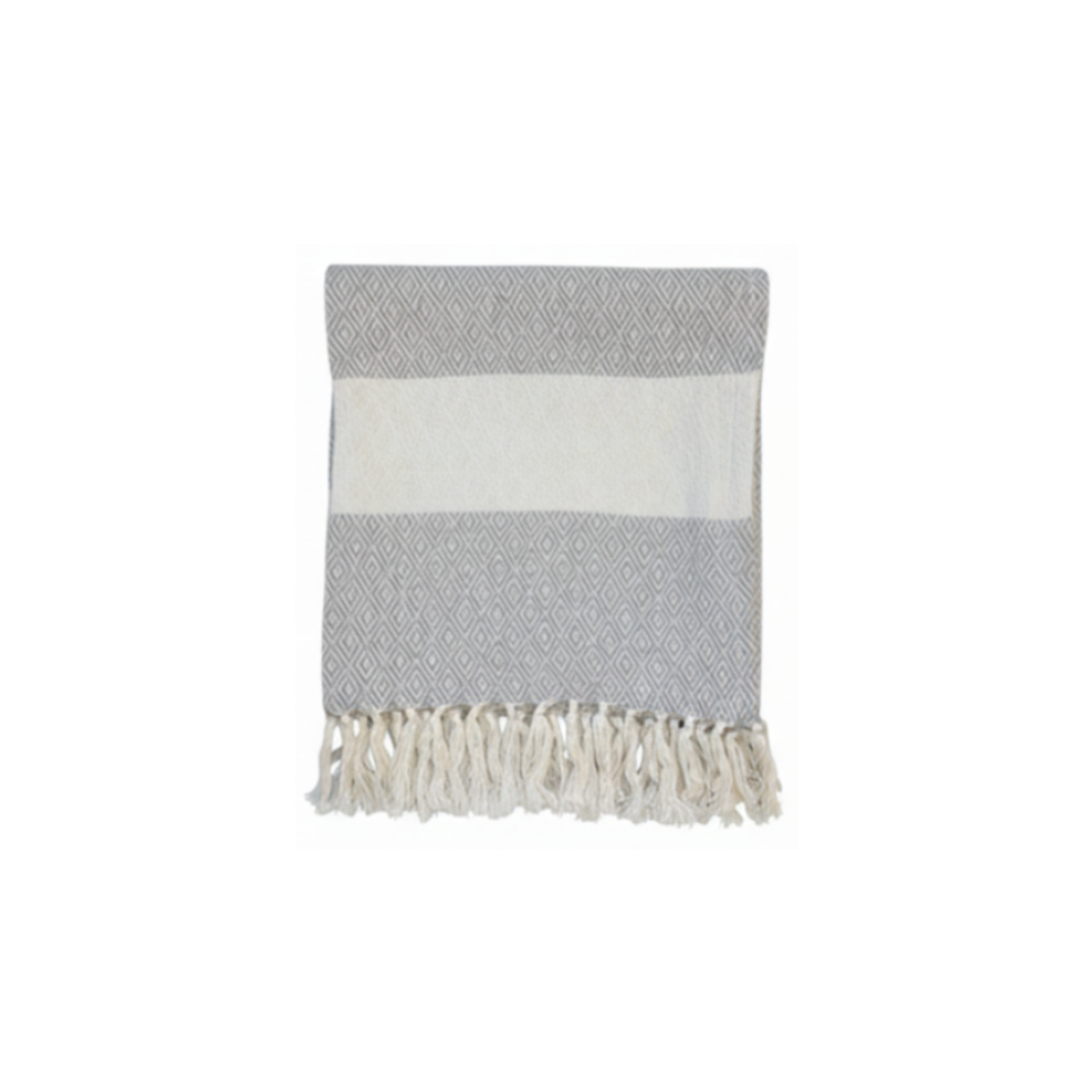 Chic Antique Éternel Handtuch grau weiß aus Baumwolle mit Muster und Fransen