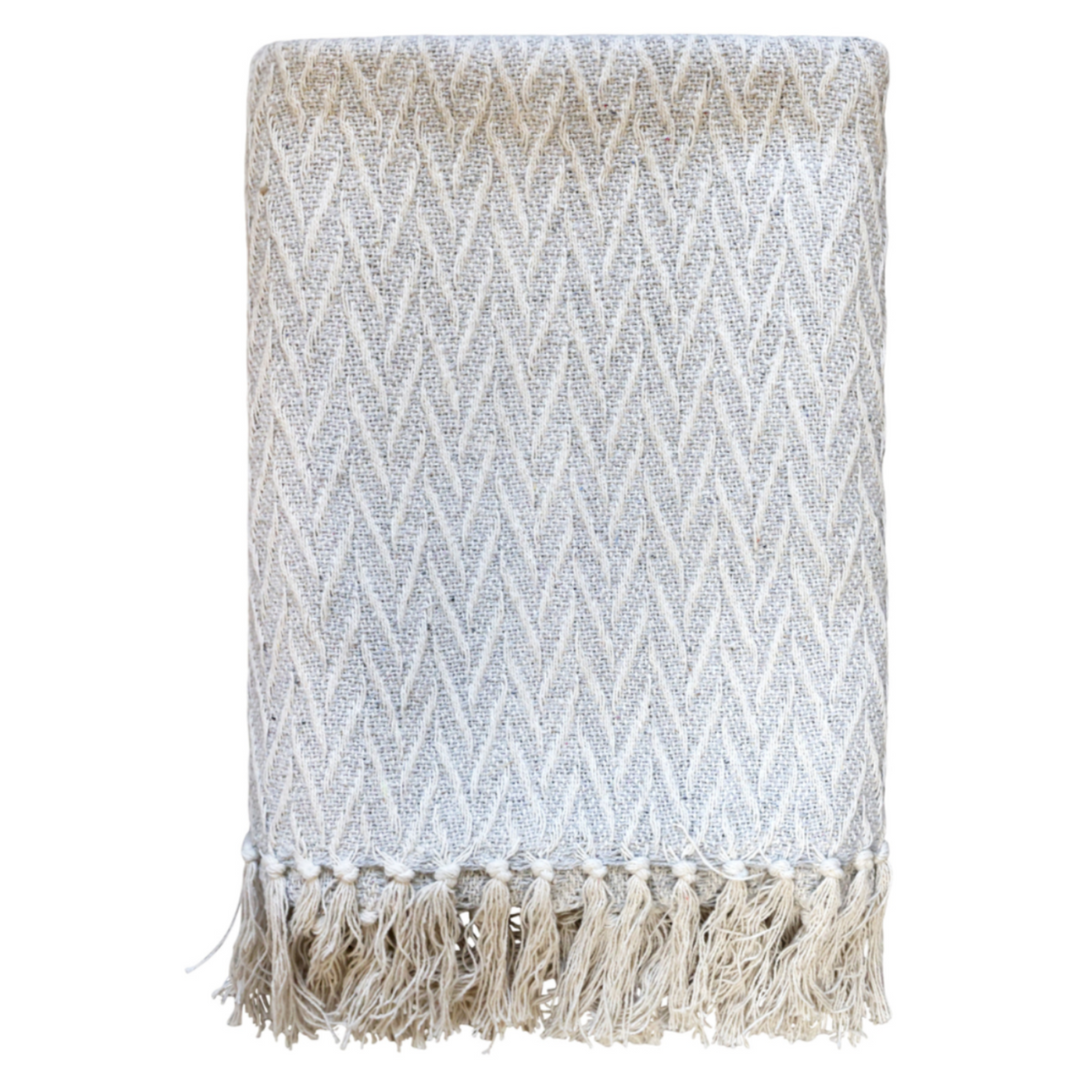 Chic Antique Baumwoll Plaid Französisch Grau mit Fransen