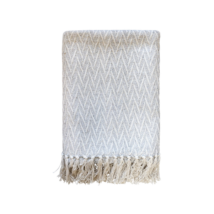 Chic Antique Baumwoll Plaid Französisch Grau mit Fransen