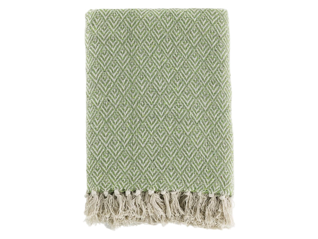 Chic Antique Plaid grün mit Fransen aus Baumwolle im skandinavischen Landhausstil
