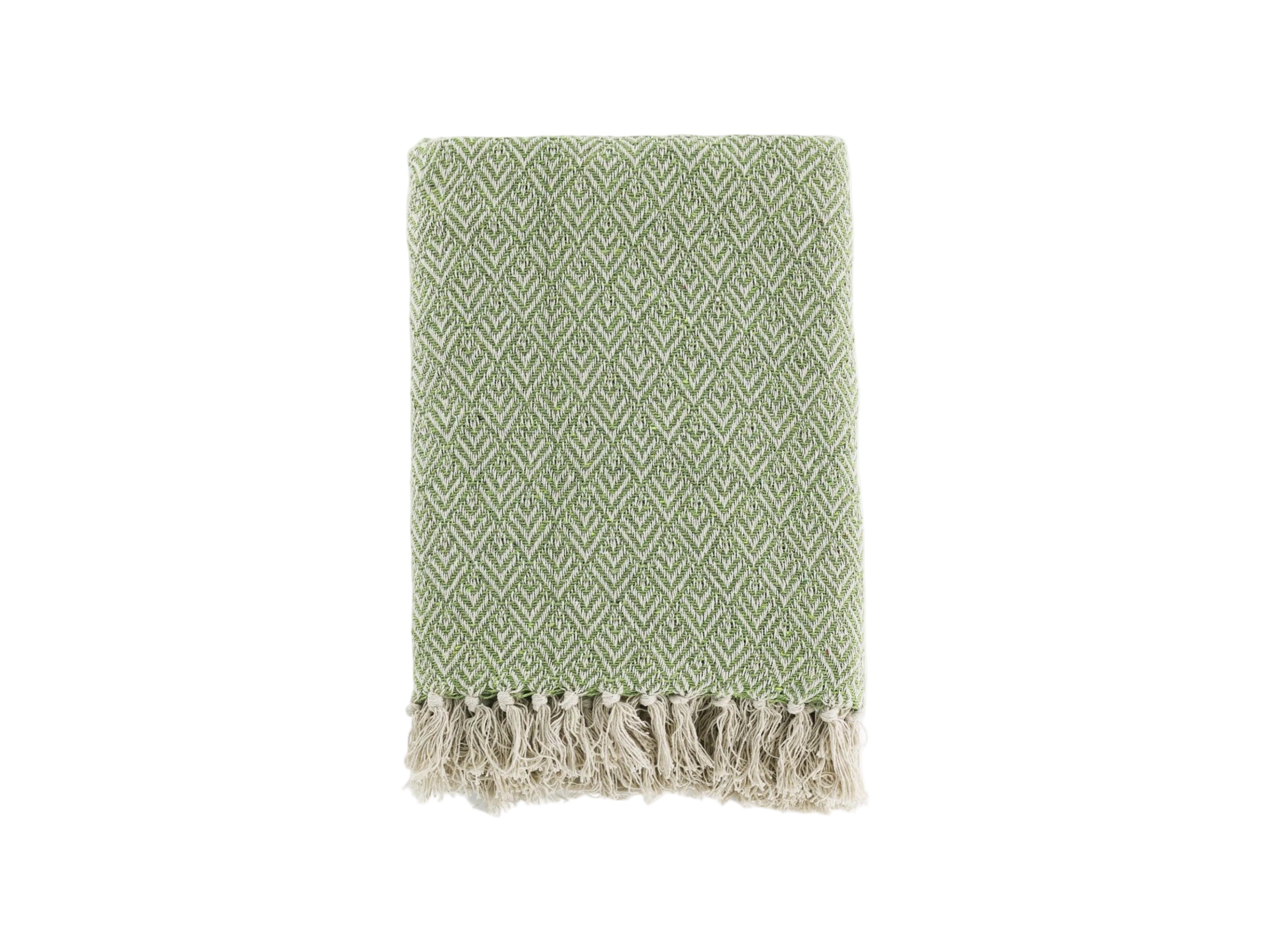 Chic Antique Plaid grün mit Fransen aus Baumwolle im skandinavischen Landhausstil