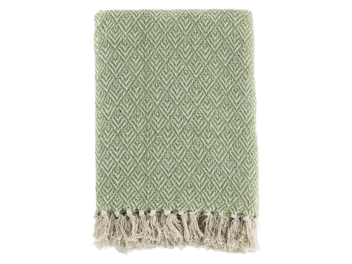 Chic Antique Plaid grün mit Fransen aus Baumwolle im skandinavischen Landhausstil