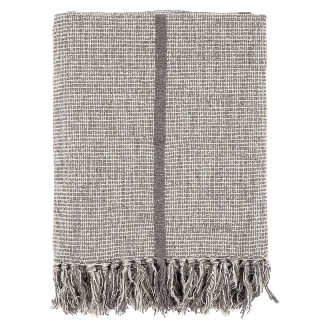 Chic Antique Baumwoll Plaid Mokka mit Fransen im Landhausstil