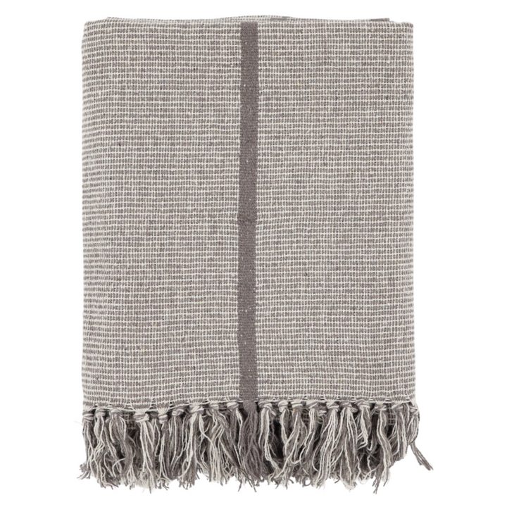Chic Antique Baumwoll Plaid Mokka mit Fransen im Landhausstil