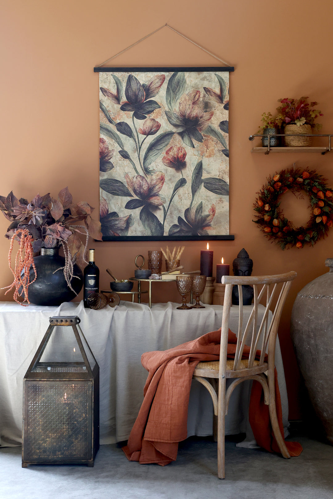 Chic Antique Vintage Quilt Terracotta als Wohntextilie im skandinavischen Hygge Wohnstil