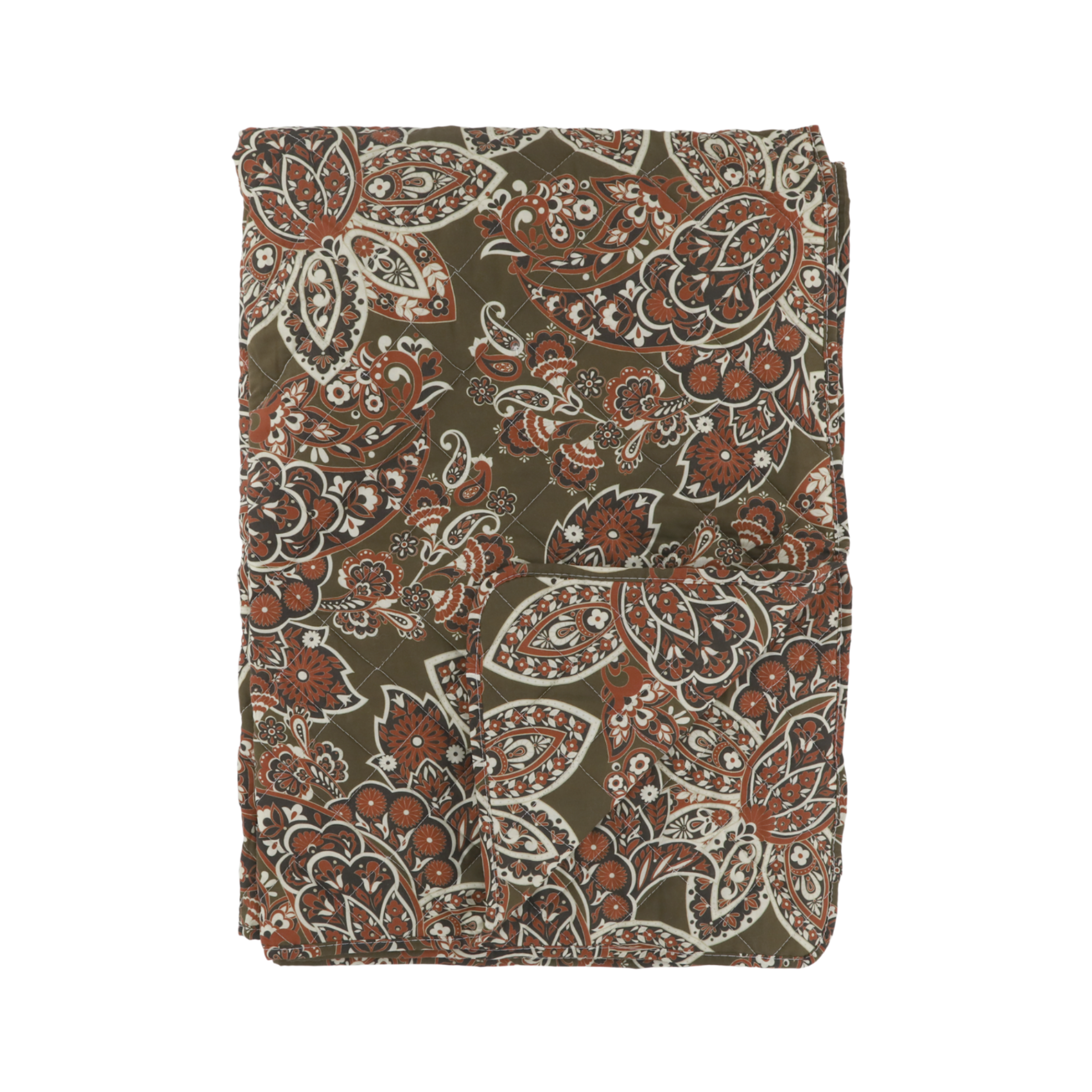 Chic Antique Aix Quilt mit Paisley Motiv in Moos und Terracotta aus Baumwolle