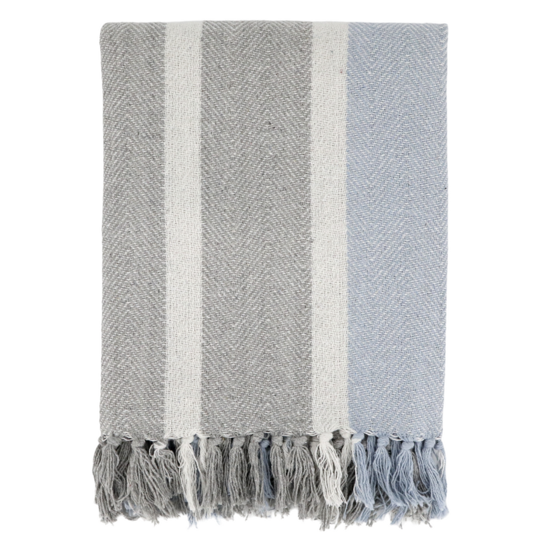Chic Antique Aix Plaid französisch grau sky blue mit Fransen im skandinavischen Landhausstil