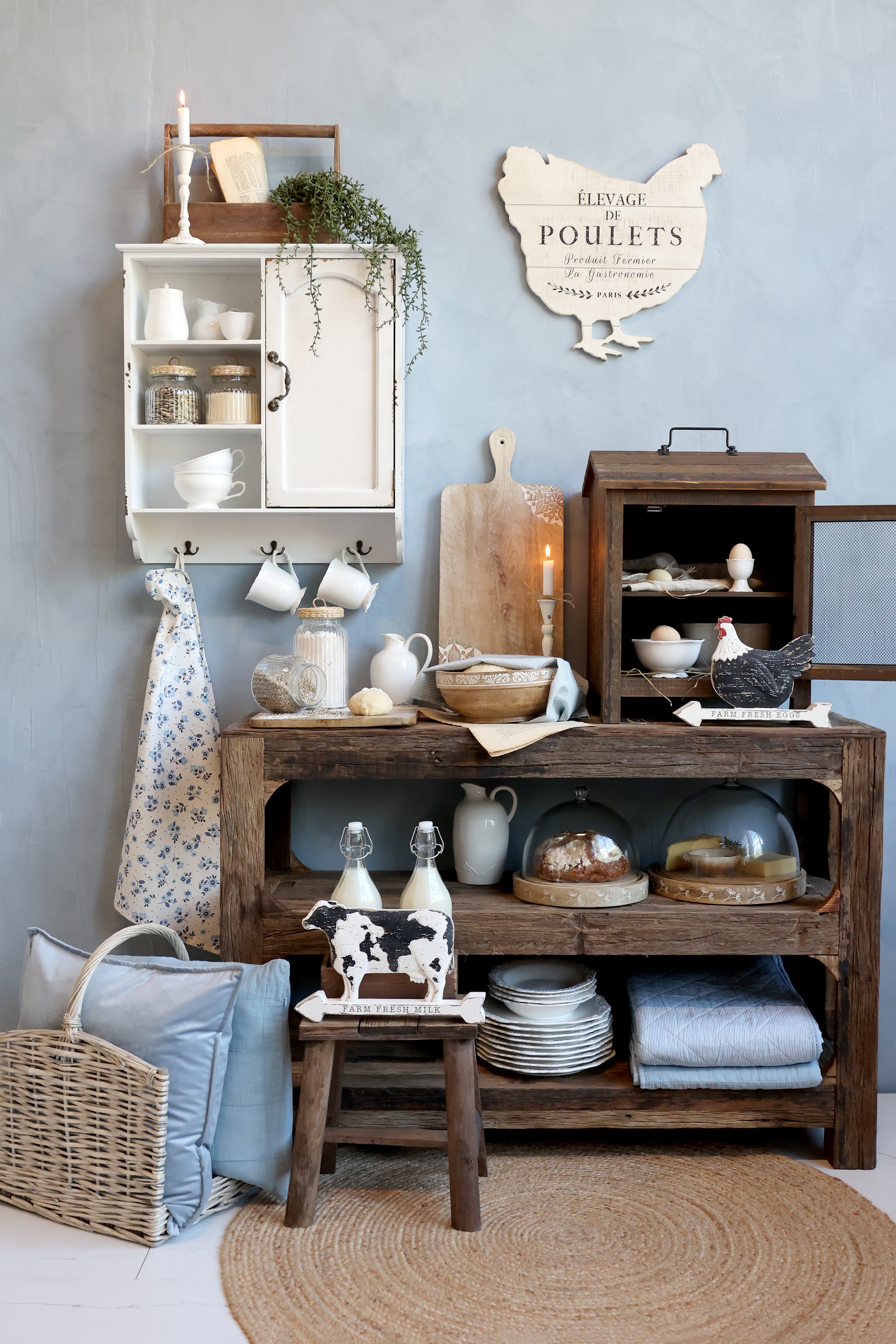 Chic Antique Geschirrtuch mit Blumenmuster in Ocean Blue