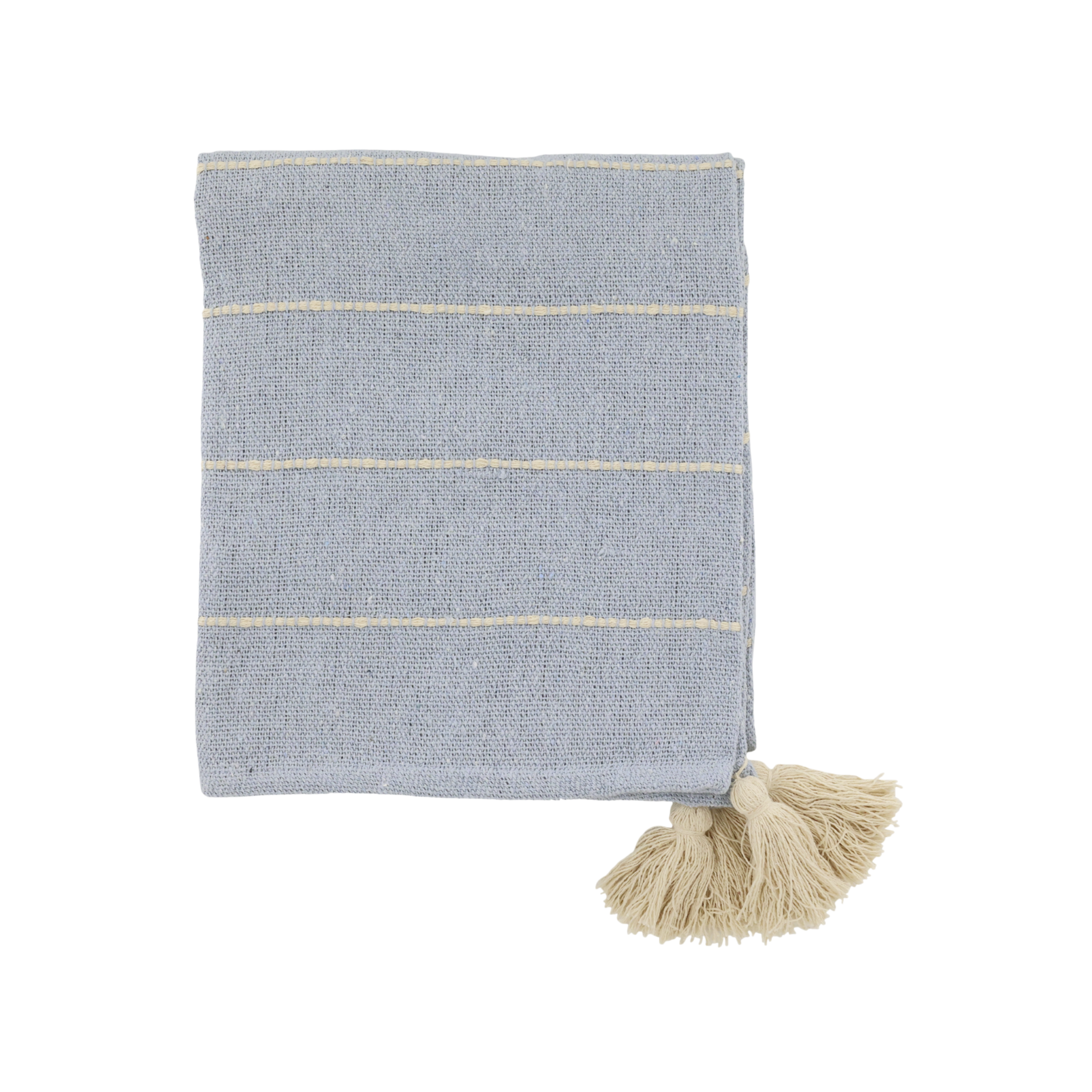 Chic Antique Aix Plaid sky blue mit Fransen aus Baumwolle im skandinavischen Landhausstil