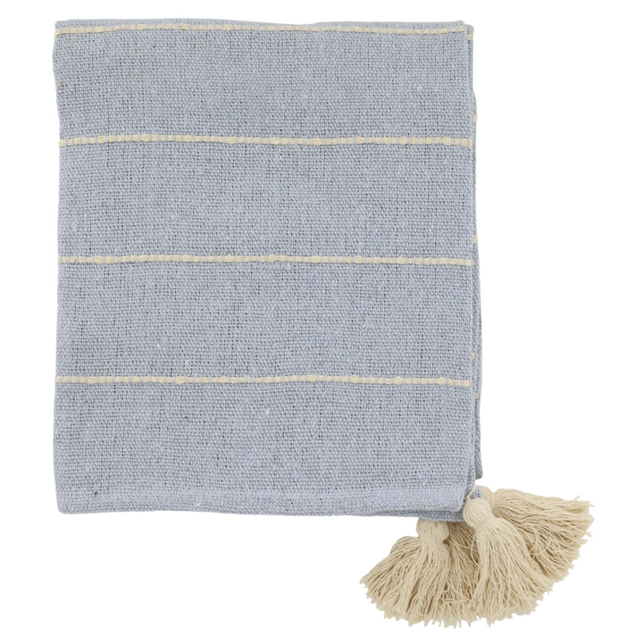 Chic Antique Aix Plaid sky blue mit Fransen aus Baumwolle im skandinavischen Landhausstil