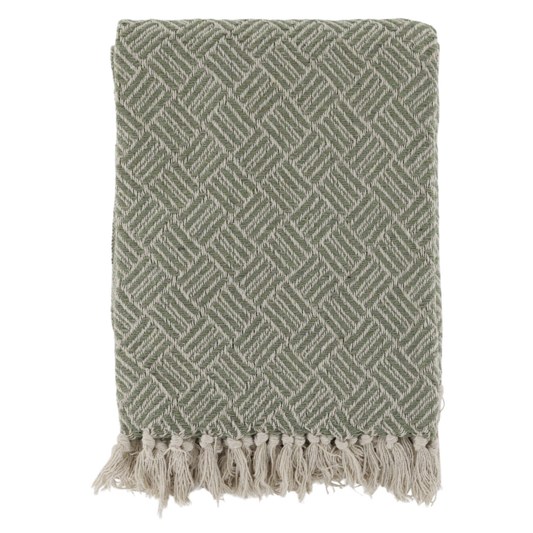 Chic Antique Aix Plaid Grün Creme mit Fransen als dekorative Sofadecke