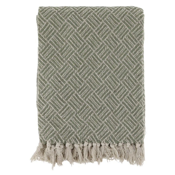 Chic Antique Aix Plaid Grün Creme mit Fransen als dekorative Sofadecke