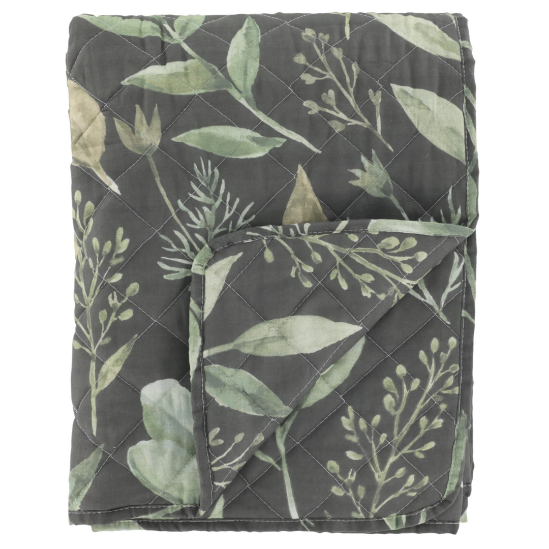 Chic Antique Aix Quilt Olive Midnight mit Blattmuster Tagesdecke aus Baumwolle