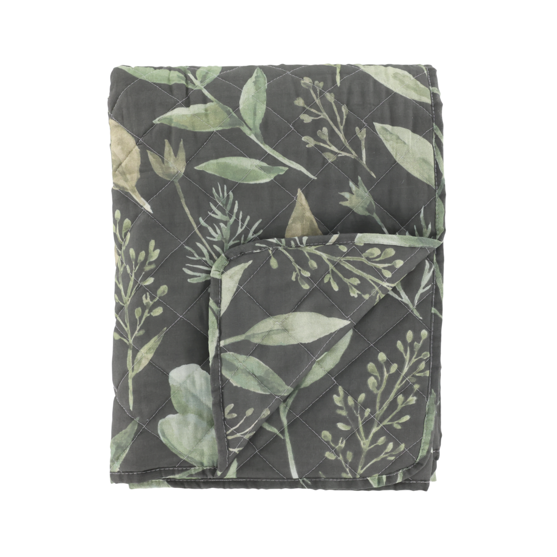 Chic Antique Aix Quilt Olive Midnight mit Blattmuster Tagesdecke aus Baumwolle