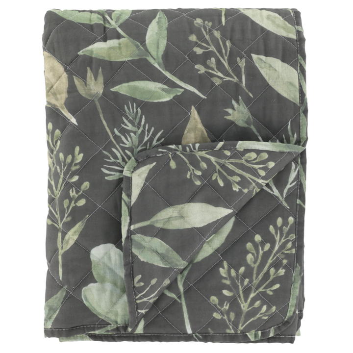 Chic Antique Aix Quilt Olive Midnight mit Blattmuster Tagesdecke aus Baumwolle