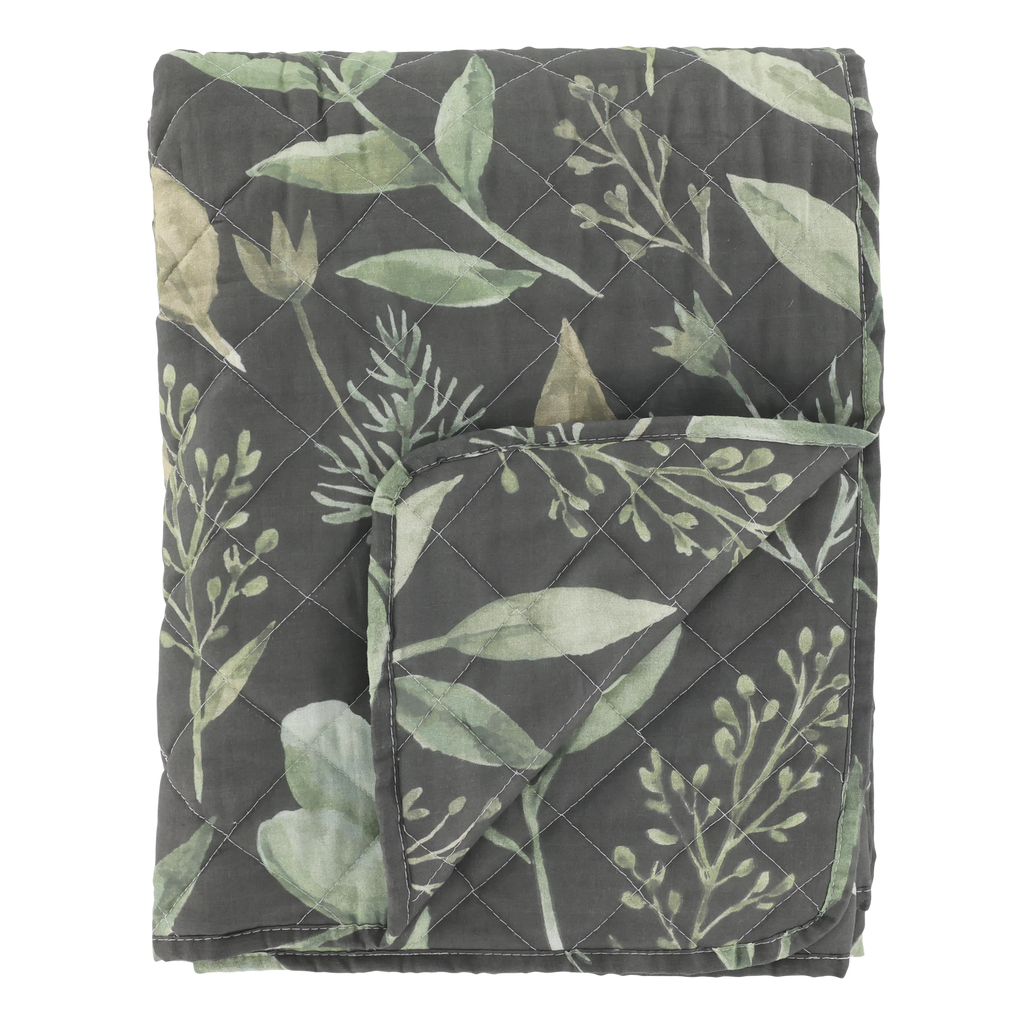 Chic Antique Aix Quilt m. Blattmuster Olive/Midnight