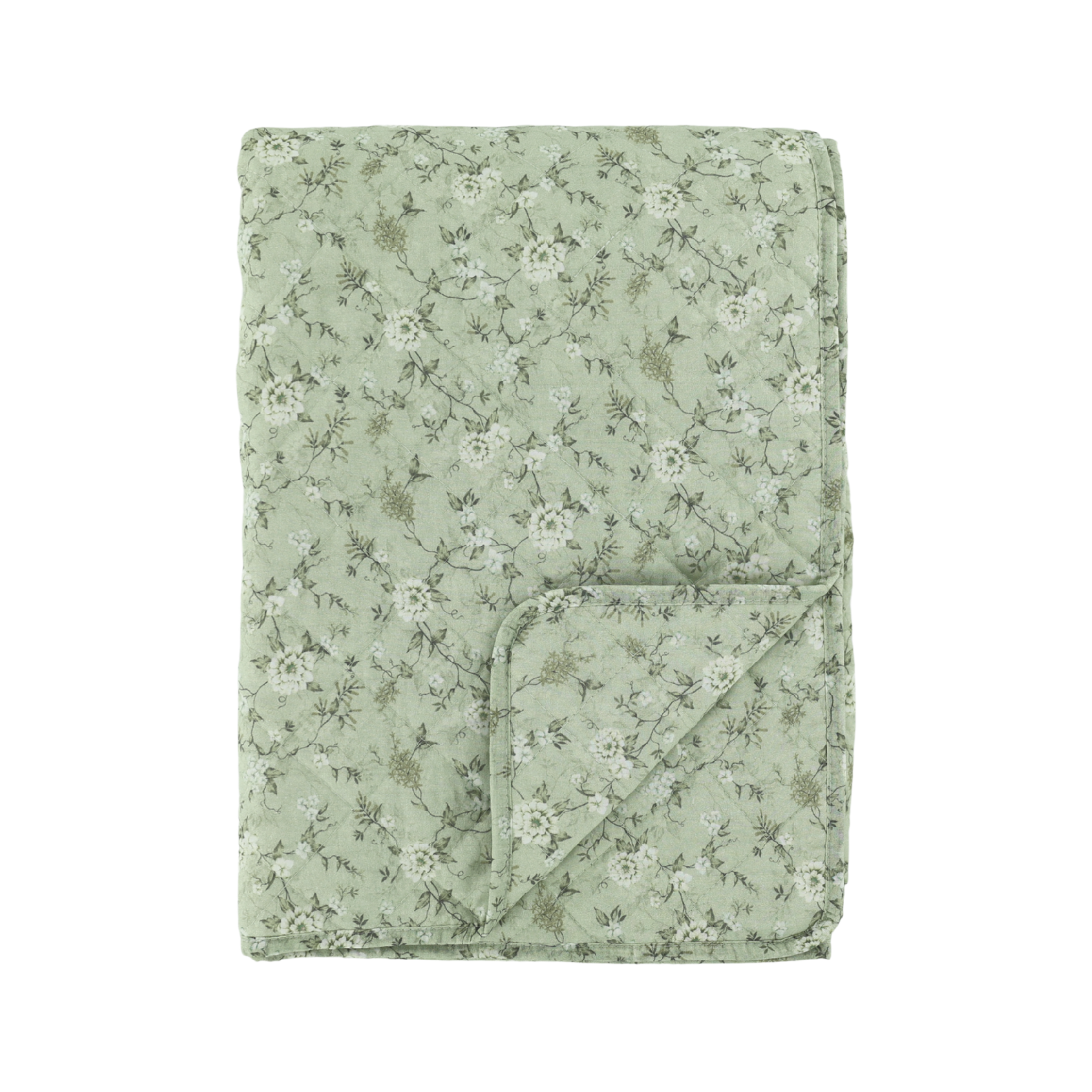 Detailaufnahme Chic Antique Aix Tagesdecke Grün Weiß mit floralem Muster