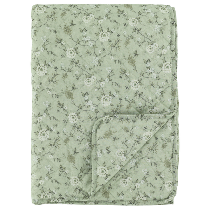 Detailaufnahme Chic Antique Aix Tagesdecke Grün Weiß mit floralem Muster