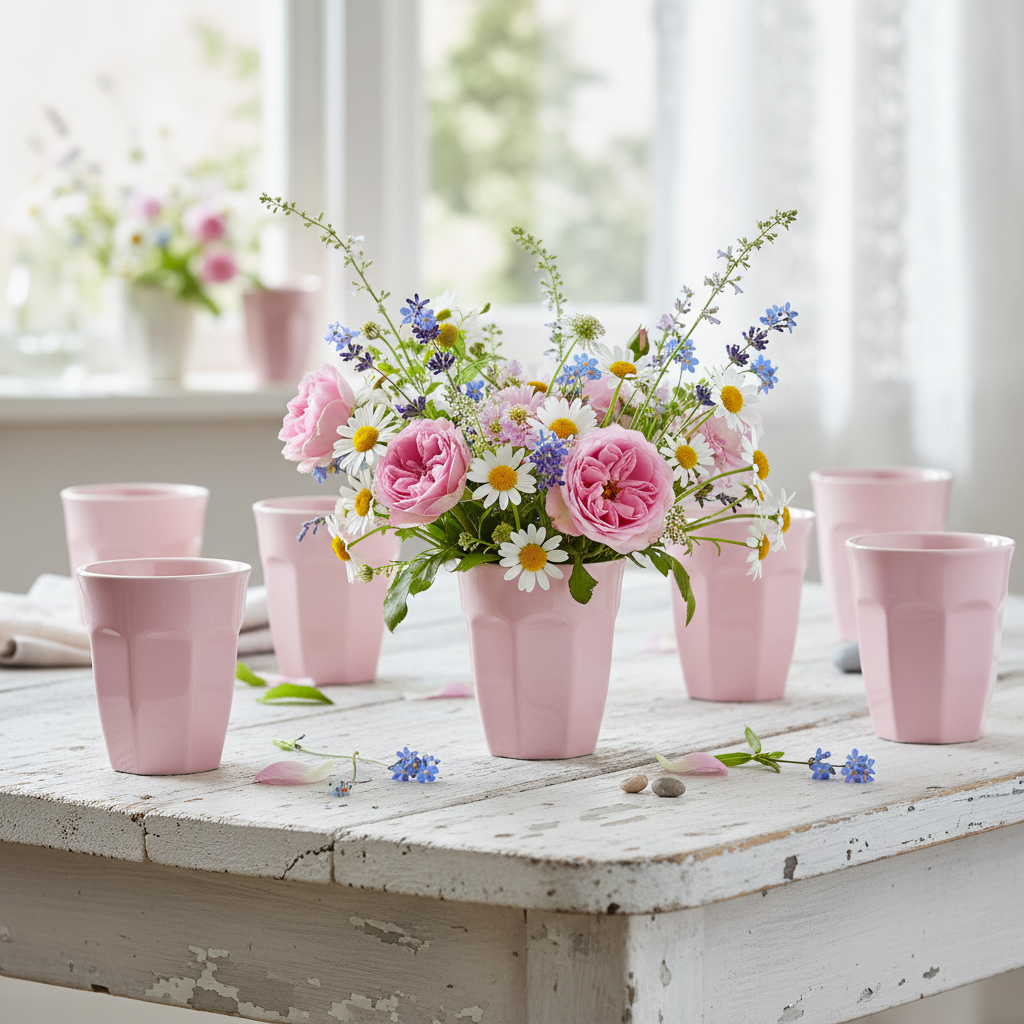 IB Laursen Café Latte Becher Mynte English Rose Rosa im floralen Tischstyling