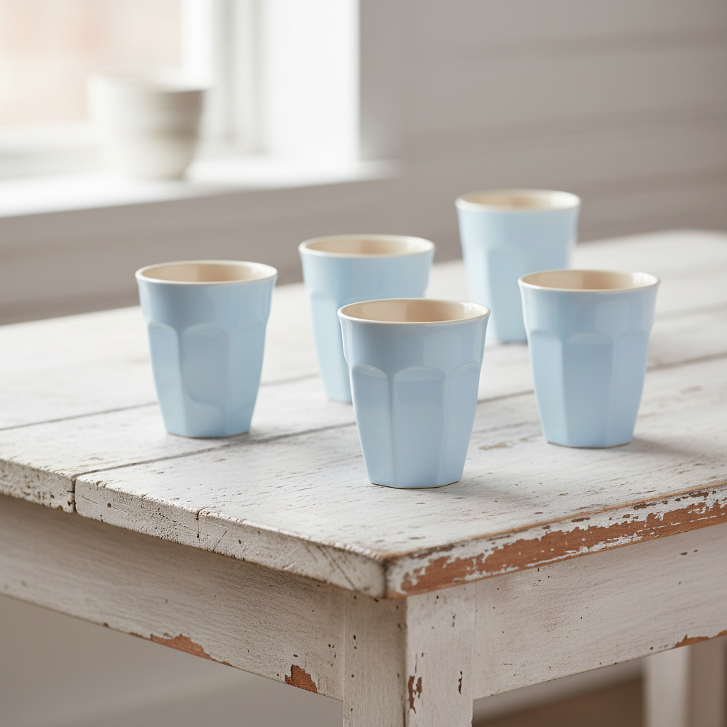 IB Laursen Mynte Café Latte Becher Stillwater Hellblau auf weißem Holztisch