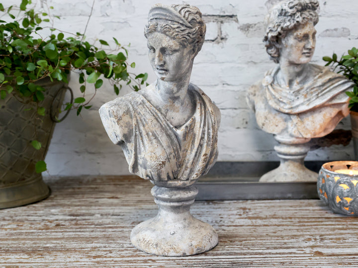Chic Antique Frauenbüste aus Zement Antique Grau dekorative Büste im Shabby Chic Stil