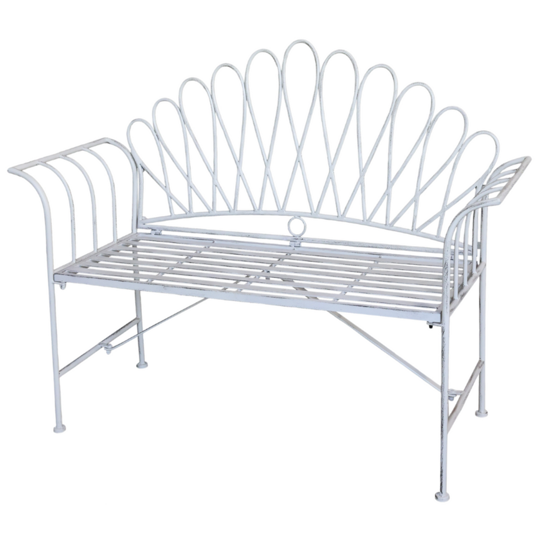 Chic Antique Gartenbank mit Dekor in Antique Creme aus Eisen im Vintage Landhausstil