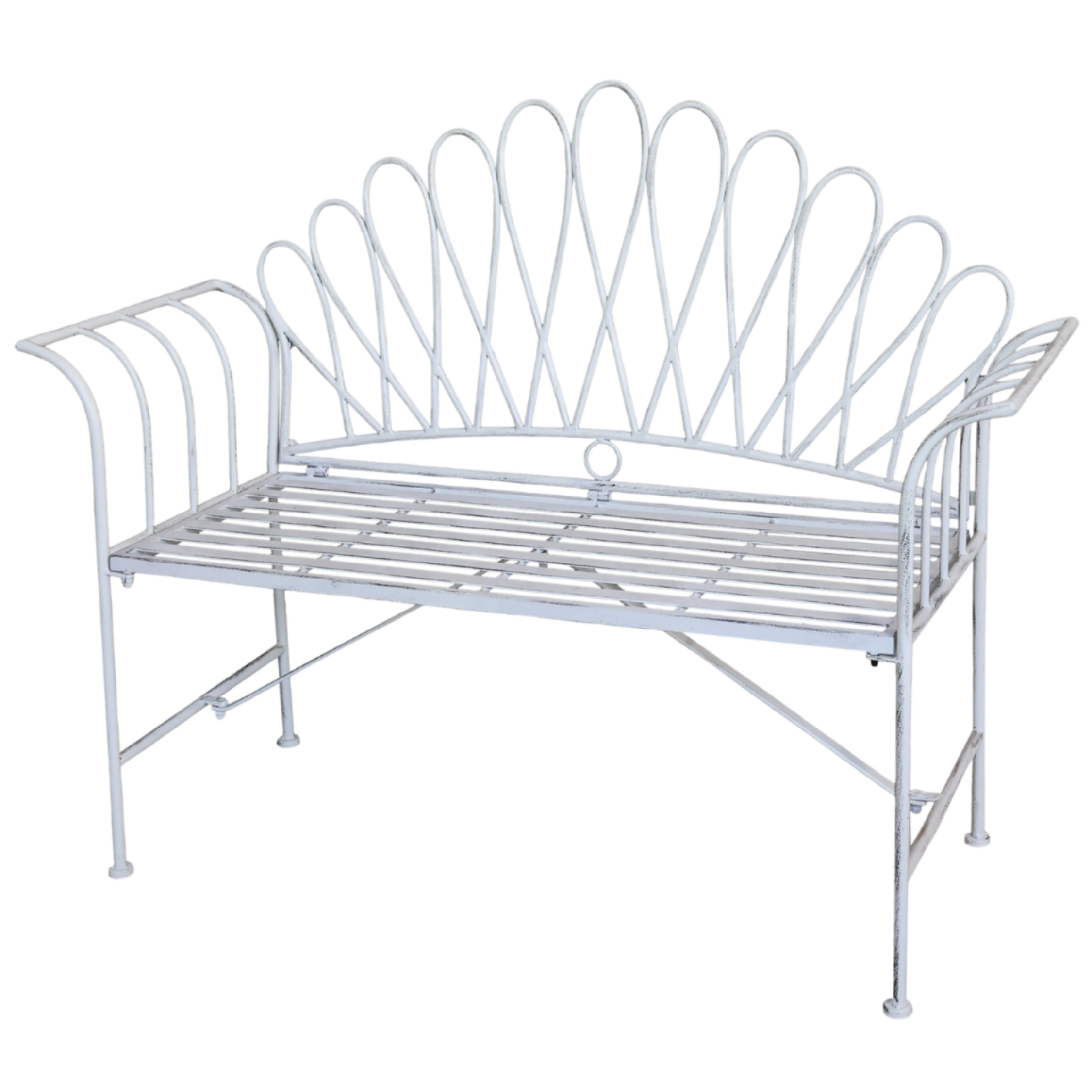 Chic Antique Gartenbank mit Dekor in Antique Creme aus Eisen im Vintage Landhausstil