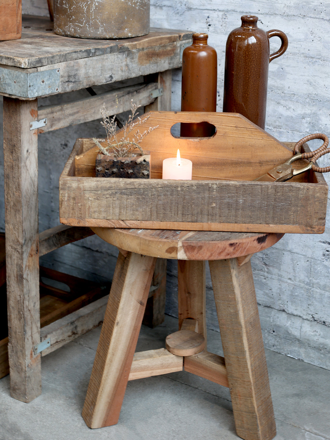 Rustikale Holzkiste Grimaud von Chic Antique aus recyceltem Holz als dekoratives Tablett im Shabby Chic Stil