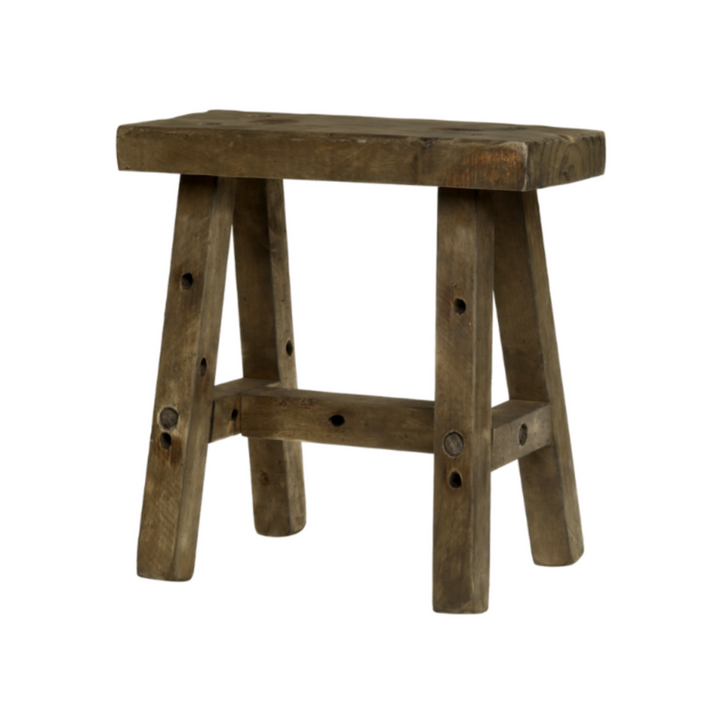 Chic Antique Hocker aus Kiefernholz natur rustikaler Holzhocker im skandinavischen Landhausstil