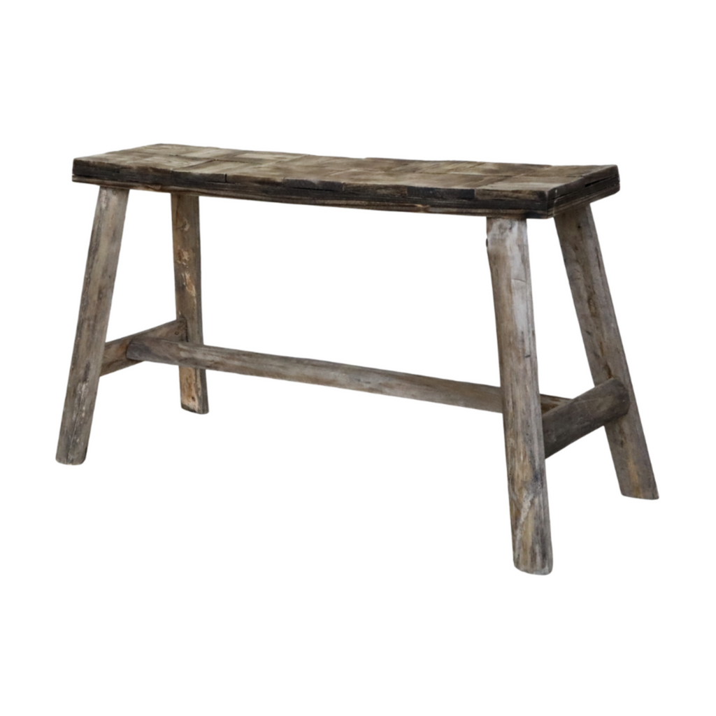 Chic Antique Holzbank Natur mit Muster auf der Sitzfläche