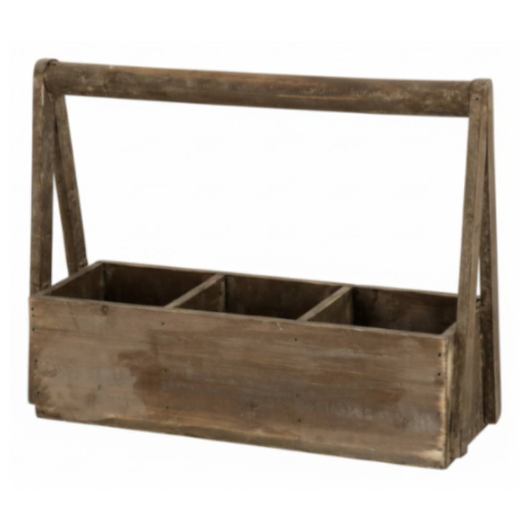 Chic Antique Holzkasten mit Handgriff und drei Fächern aus Kiefernholz