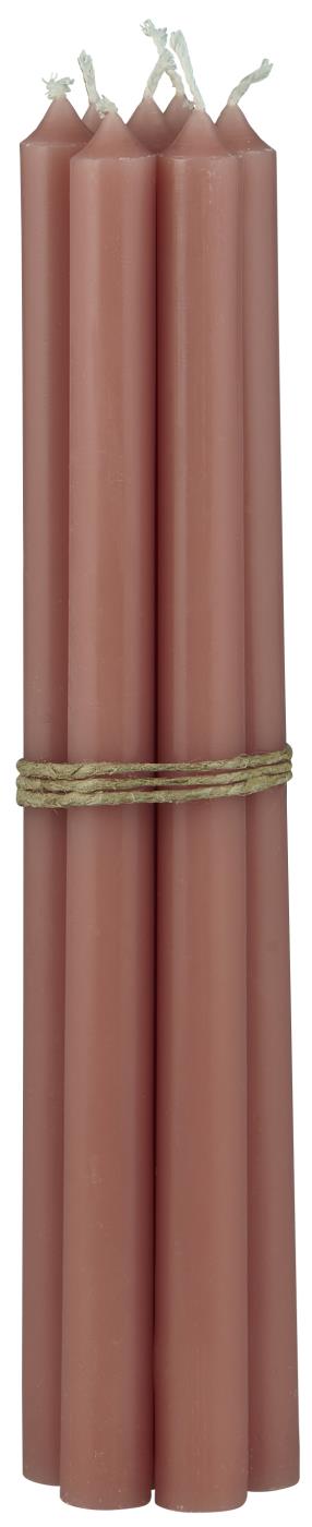 Ib Laursen dünne Stabkerzen Faded Rose im 4er-Set, 20 cm hohe Paraffin-Kerzen gebündelt mit Naturkordel, freigestellt