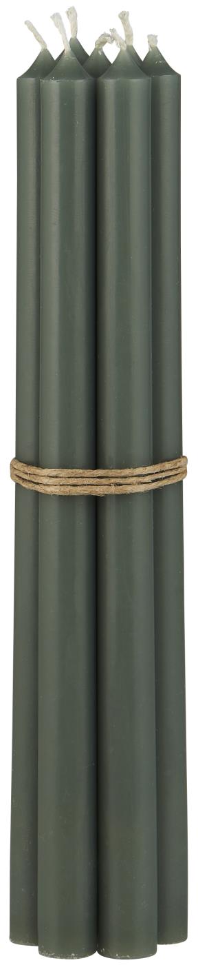 4er Set dünne Stabkerzen Moosgrün von Ib Laursen, 20 cm hohe Paraffin-Kerzen gebündelt mit Kordel