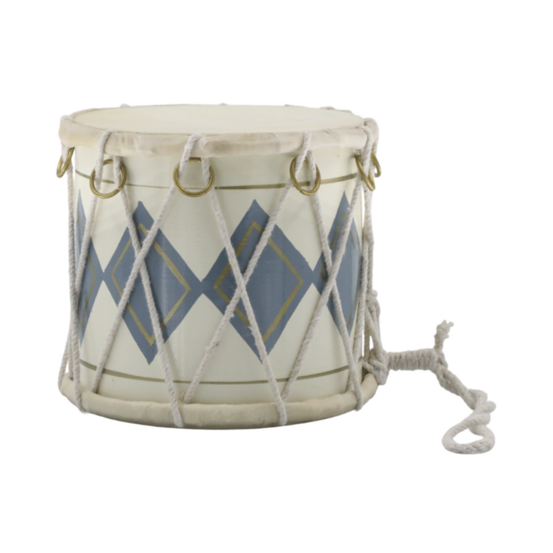 Chic Antique Vintage Trommel in Sky Blue und Creme aus Mangoholz mit Leder