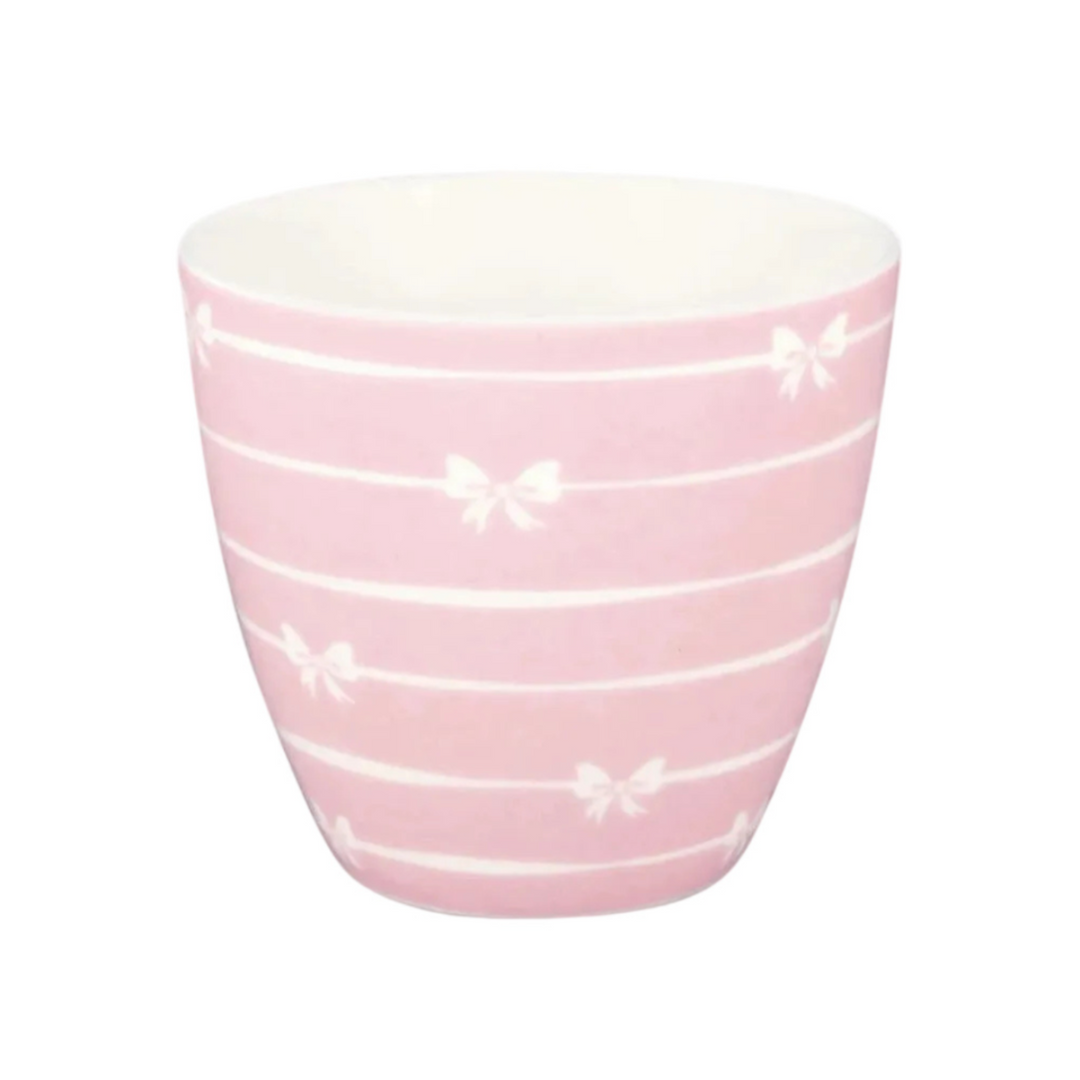 GreenGate Latte Cup Dolobella Rosa aus Porzellan mit Schleifenmuster