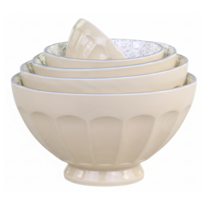 Chic Antique Latteschüsseln mit Muster 5er Set Creme aus Porzellan