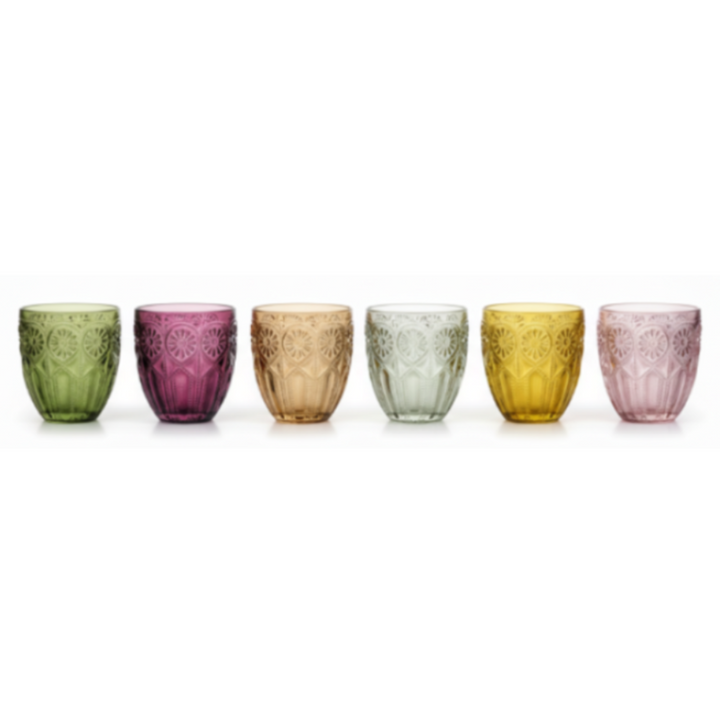 Chic Antique Saint-Émilion Glas 6er Set in verschiedenen Farben mit Reliefmuster