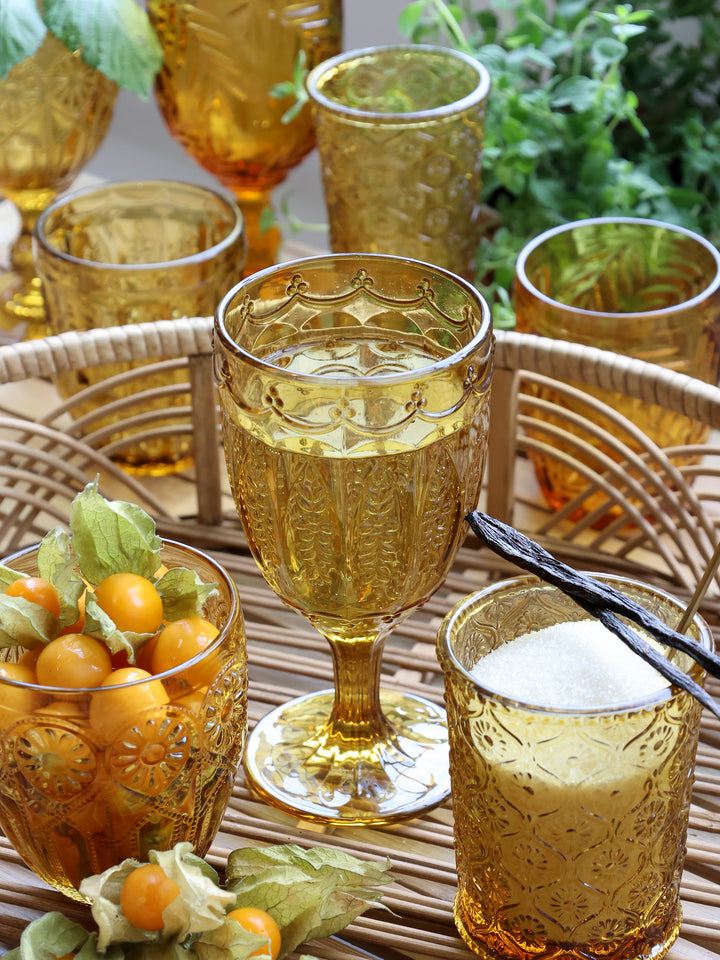 Chic Antique Saint-Émilion Glas Honey mit Reliefmuster im Vintage Stil