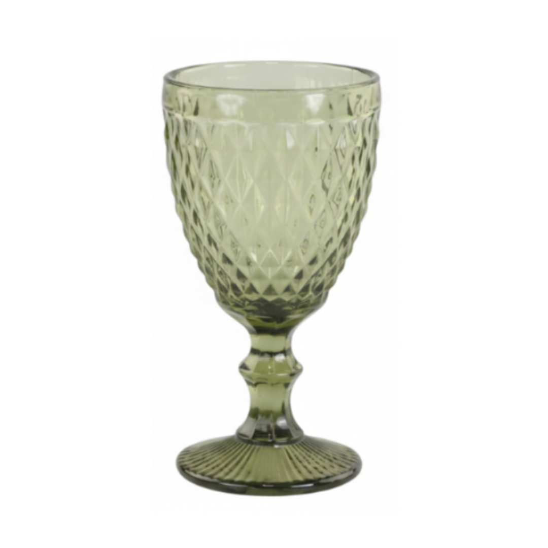 Chic Antique Saint-Émilion Weinglas Grün mit geprägtem Reliefmuster im Vintage Stil