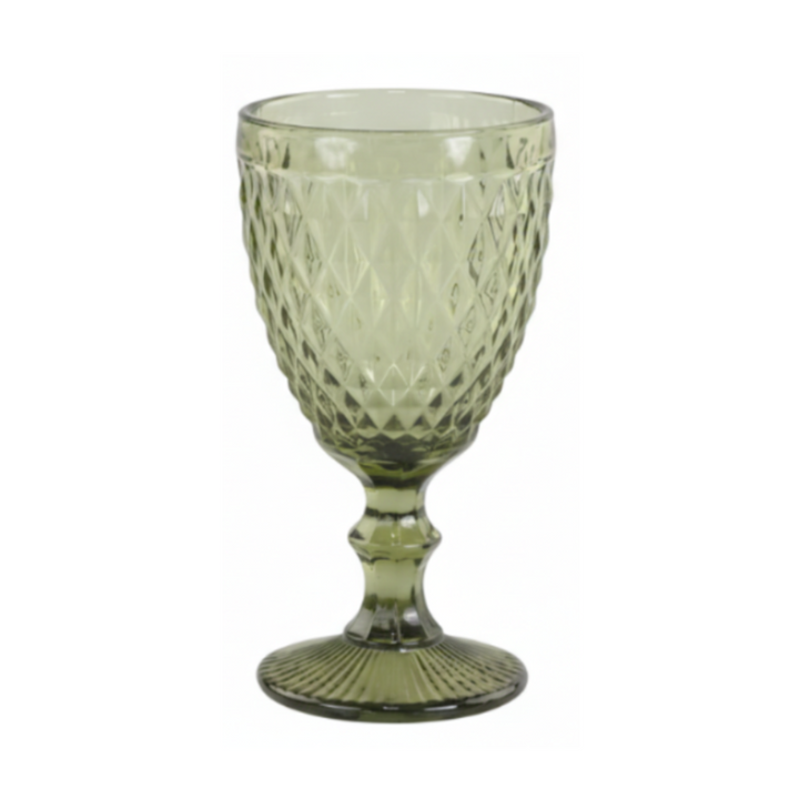 Chic Antique Saint-Émilion Weinglas Grün mit geprägtem Reliefmuster im Vintage Stil