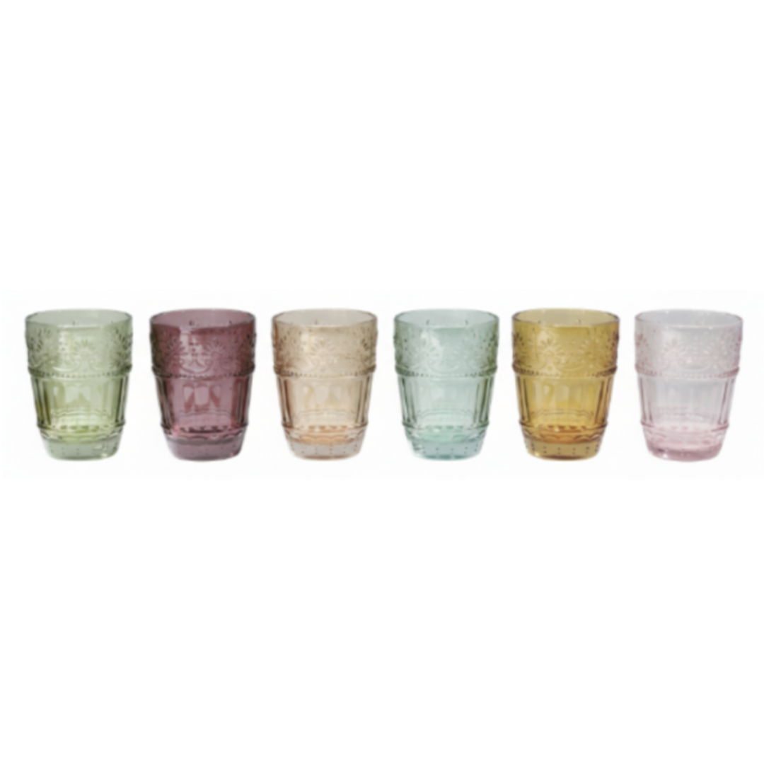 Chic Antique Saint-Émilion 6 Gläser mit Muster in Amber, Rosa, Taupe, Verte und Olive