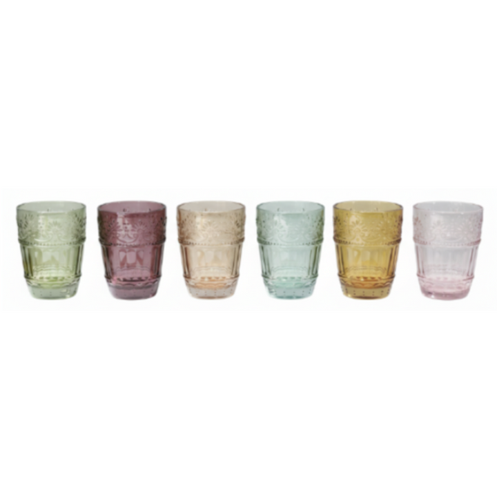 Chic Antique Saint-Émilion 6 Gläser mit Muster in Amber, Rosa, Taupe, Verte und Olive