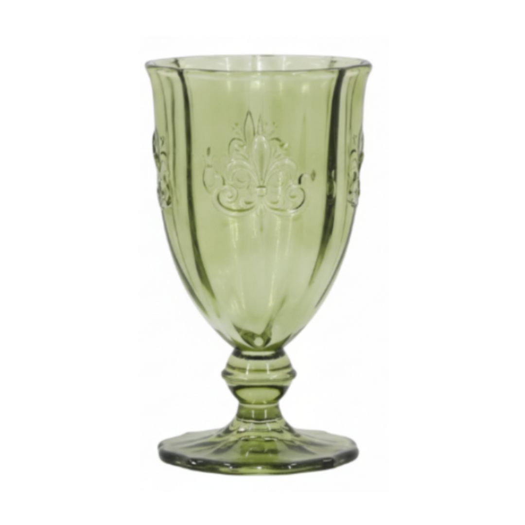 Chic Antique Saint-Émilion Weinglas Grün mit Reliefmuster im Shabby Chic Stil